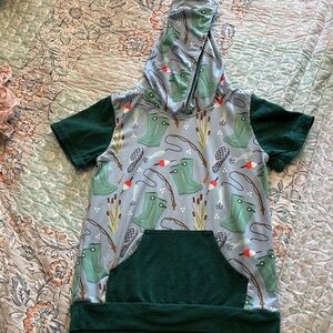 Kids Short Sleeve Hoodie Tee in Green Boots Print